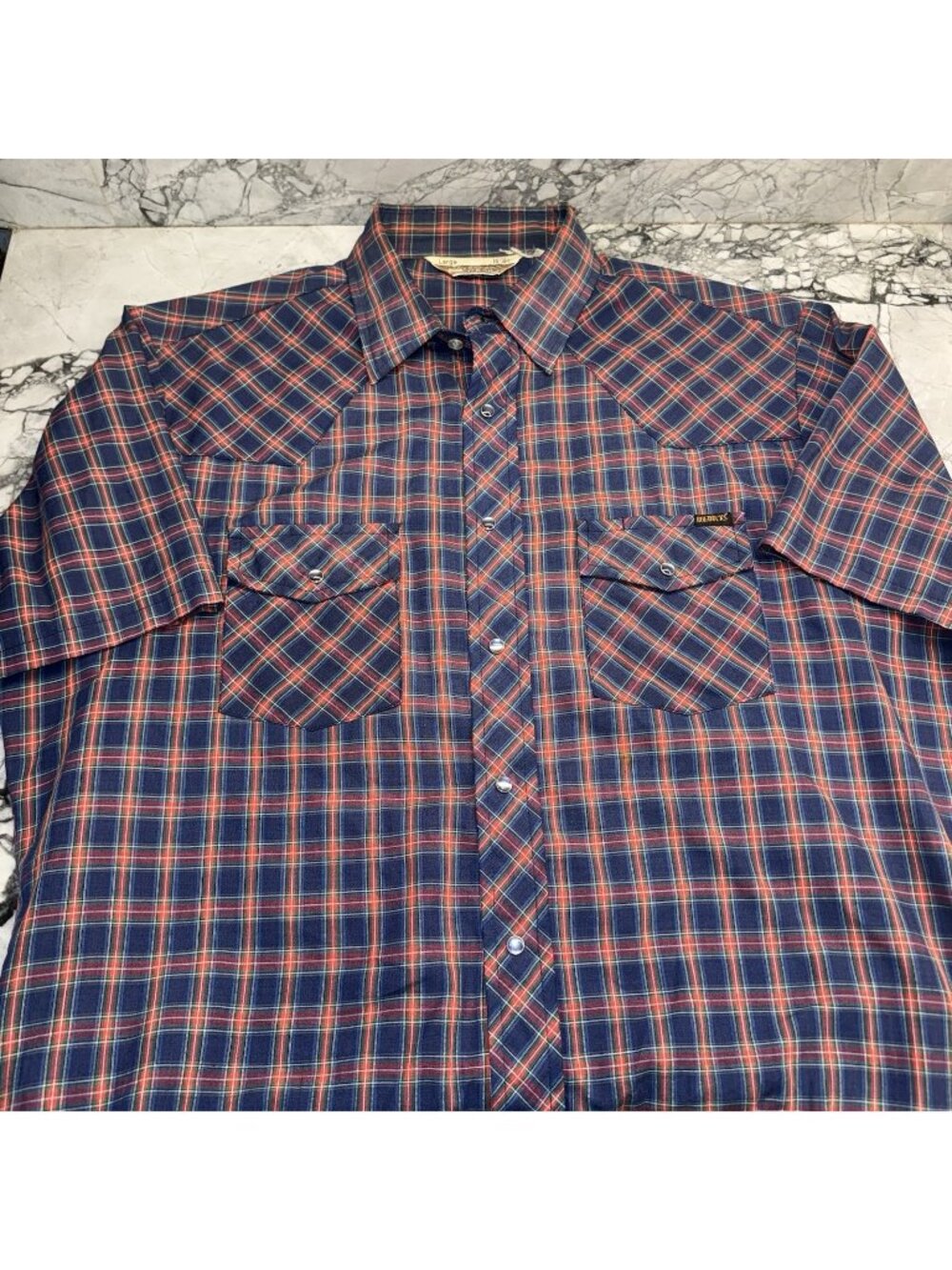 VTG Sears Western Wear Men’s Large 16/16.5 Plaid Cowboy Shirt Pearl Snap
